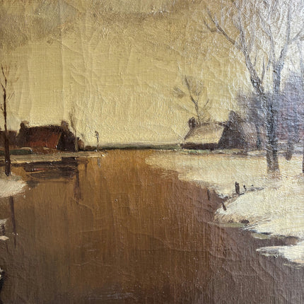 Refined Winter Landscape Oil Painting "Rowboats Calm" Classic Large Art Holland Art Shop