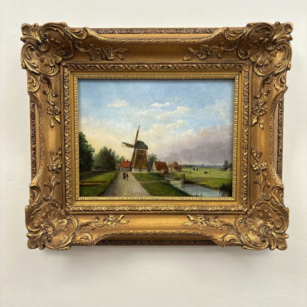 19th Century Antique Landscape Oil Painting "Gilded Frame" Dutch Artwork Holland Art Shop