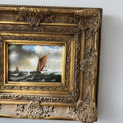 Original Oil Painting Seascape "Sailing Vessels" Expressive Small Artwork Holland Art Shop
