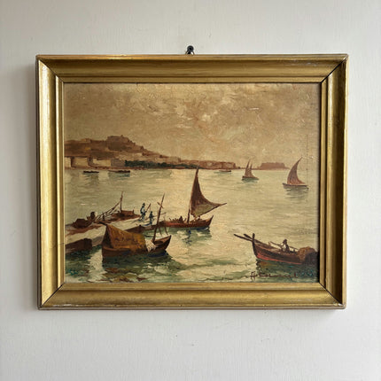 Refined Seascape Oil Painting "Fishing Boats" Classic Small Artwork Holland Art Shop