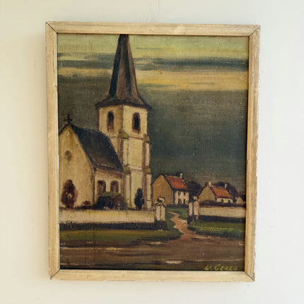 Authentic Oil Painting "White Church" Original Medium Sized Art Holland Art Shop