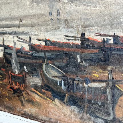 Rustic Seascape Oil Painting "Fishing Boats" Handcrafted Artwork Holland Art Shop