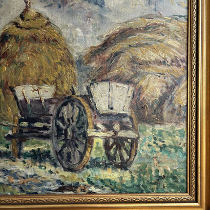 Original Farm Oil Painting "Haystack Cart" Refined Large Artwork Holland Art Shop
