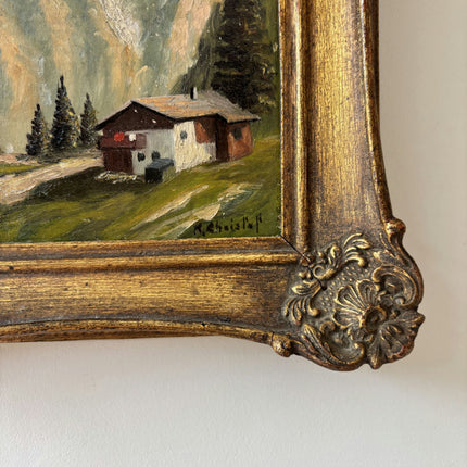 Elegant Landscape Oil Painting "Mountain Cabin" Expressive Small Artwork Holland Art Shop