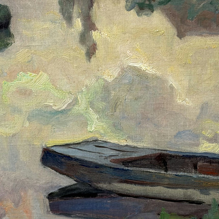 Expressive Landscape Oil Painting "Rowboat Reflection" Detailed Artwork Holland Art Shop