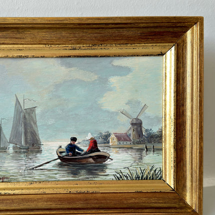 Authentic Oil Painting Scenery "Rowing Pair" Remarkable Small Art Holland Art Shop