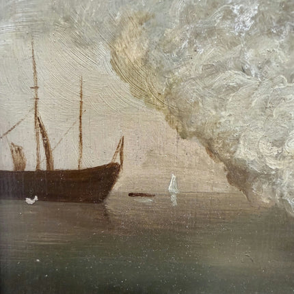 Handcrafted Seascape Oil Painting "Sailing Ship" Rustic Small Artwork Holland Art Shop