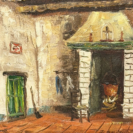 Timeless Interior Oil Painting "Open Fireplace" Original Small Artwork Holland Art Shop