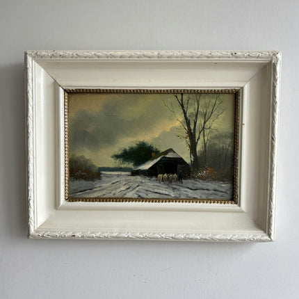 19th Century Antique Landscape Oil Painting "Snowy Cottage" Art Holland Art Shop