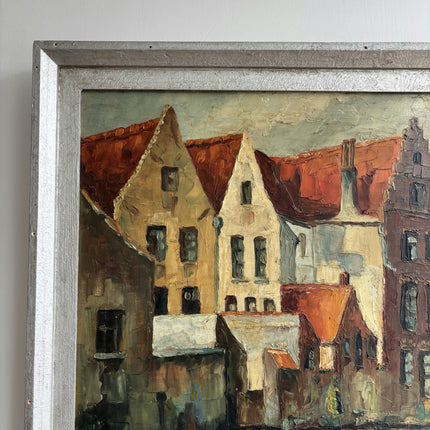 Vintage Cityscape Oil Painting "Red Roofs" Original Belgique Art Holland Art Shop