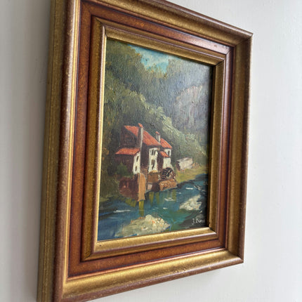 Classic Landscape Oil Painting "Riverside Houses" Vintage Small Artwork Holland Art Shop