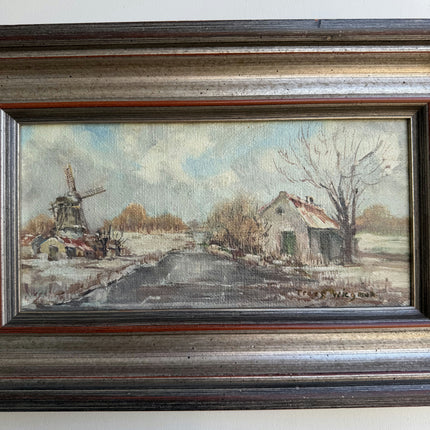 Vintage Winter Landscape Oil Painting "Painted Frame" Detailed Small Artwork Holland Art Shop