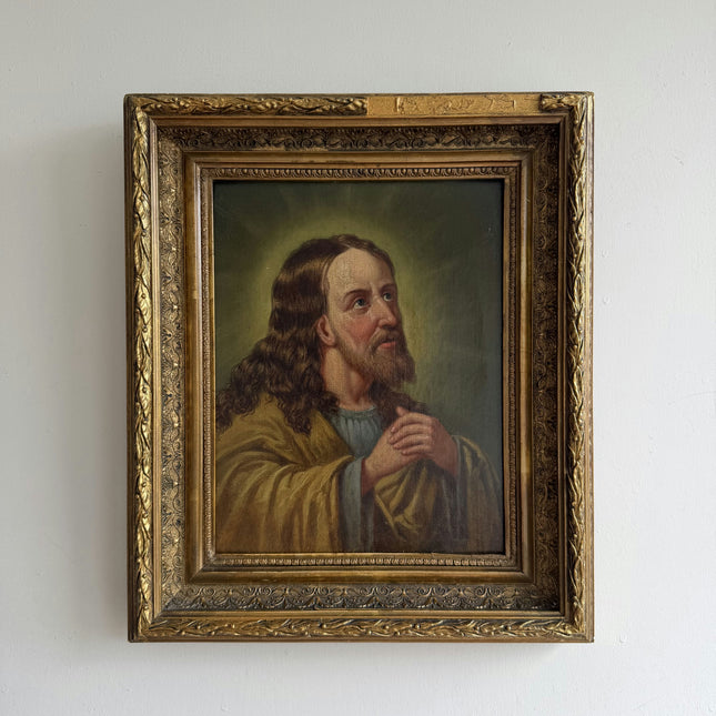 19th Century Antique Portrait Oil Painting "Praying Man" Small Art Holland Art Shop