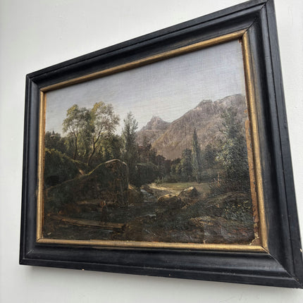 19th Century Antique Landscape Oil Painting "Wooded Valley" Small Art Holland Art Shop