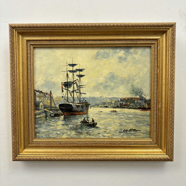 Handcrafted Harbor Scene Oil Painting "Sailing Ship" Traditional Small Art Holland Art Shop