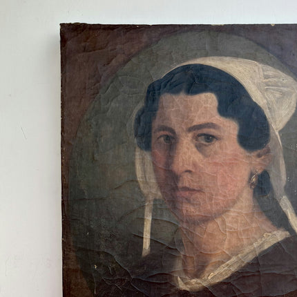 19th Century Antique Portrait Oil Painting "Womans Head" Artwork Holland Art Shop
