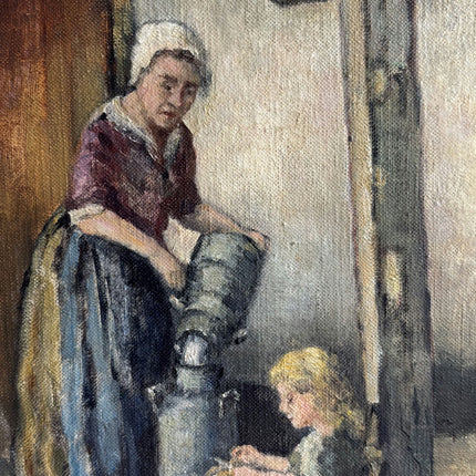 Handcrafted Farm Oil Painting "Farm Woman" Vintage Large Art Holland Art Shop