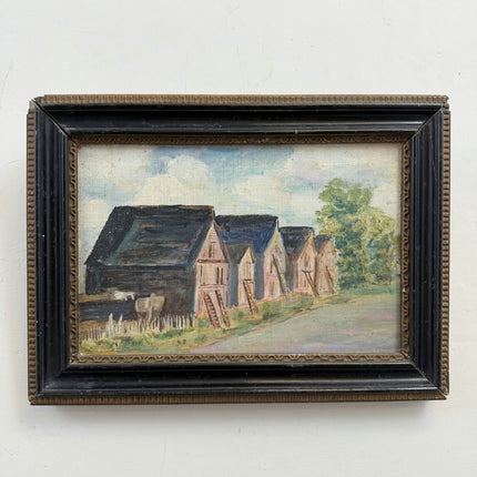 Elegant Farm Oil Painting "Row Houses" Vintage Small Art Holland Art Shop