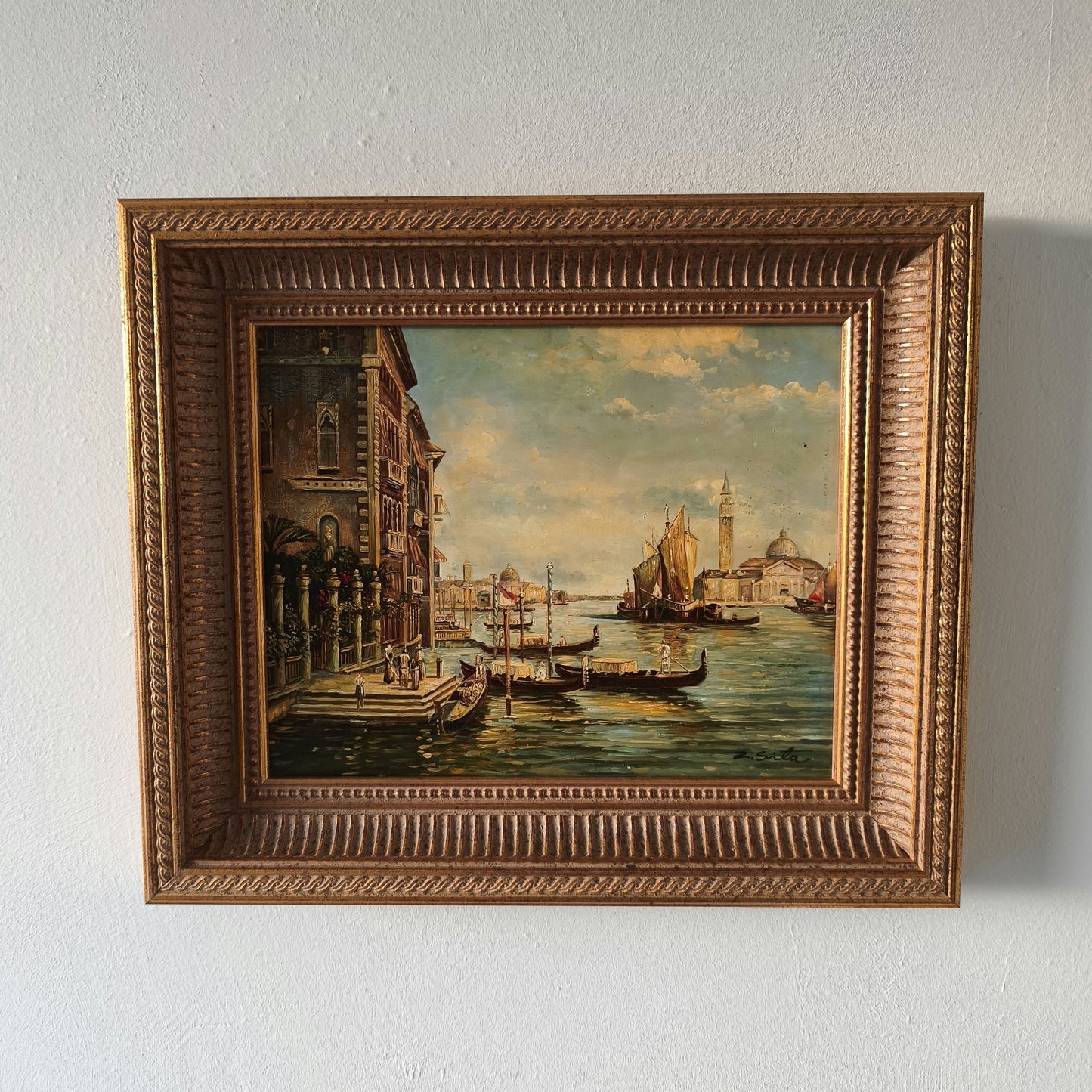 Vintage "Gondolas" Boats Italian City Architecture Hand Made Oil Painting