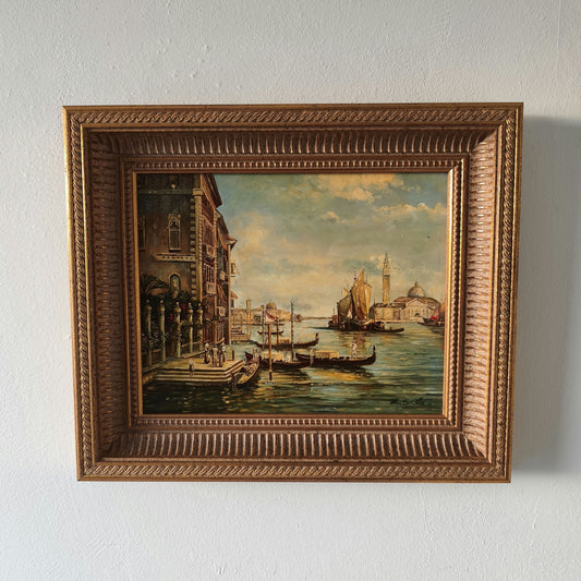 Vintage "Gondolas" Boats Italian City Architecture Hand Made Oil Painting