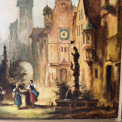 19th Century Antique Cityscape Oil Painting "Town Street" Large Art Holland Art Shop