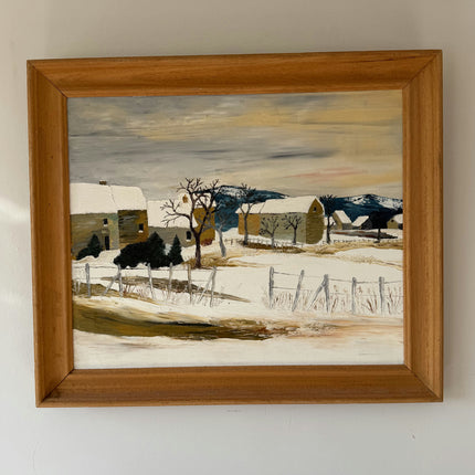 Vintage Winter Landscape Oil Painting "Snowy Farm" Expressive Artwork Holland Art Shop