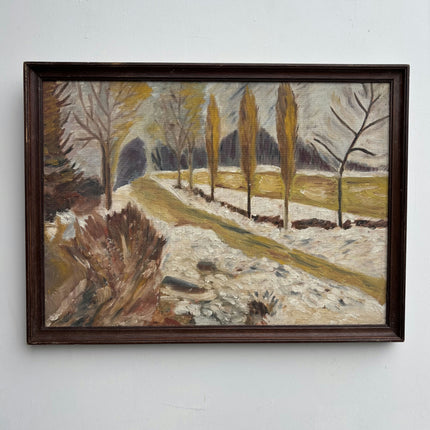 Expressive Winter Landscape Oil Painting "Row Of Poplars" Handcrafted Art Holland Art Shop