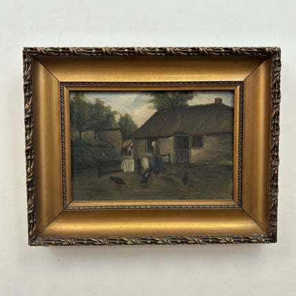 Ca 1910  Farm Oil Painting "Thatched Cottage" Original Dutch Artwork Holland Art Shop