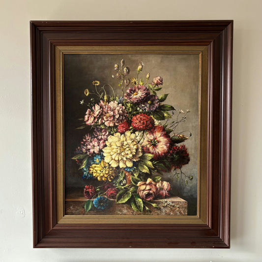 Fine Oil Painting Flowery Still Life "Floral Arrangement" Authentic Large Art