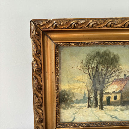 Traditional Winter Landscape Oil Painting "Snowy Cottage" Rustic Small Artwork Holland Art Shop