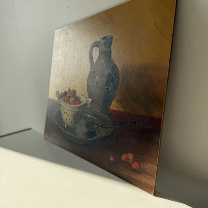 Authentic Oil Painting Still Life "Strawberry Colander" Striking Small Artwork Holland Art Shop
