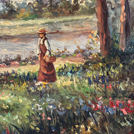 Elegant Figurative Oil Painting "Woman With Basket" Detailed Small Art Holland Art Shop
