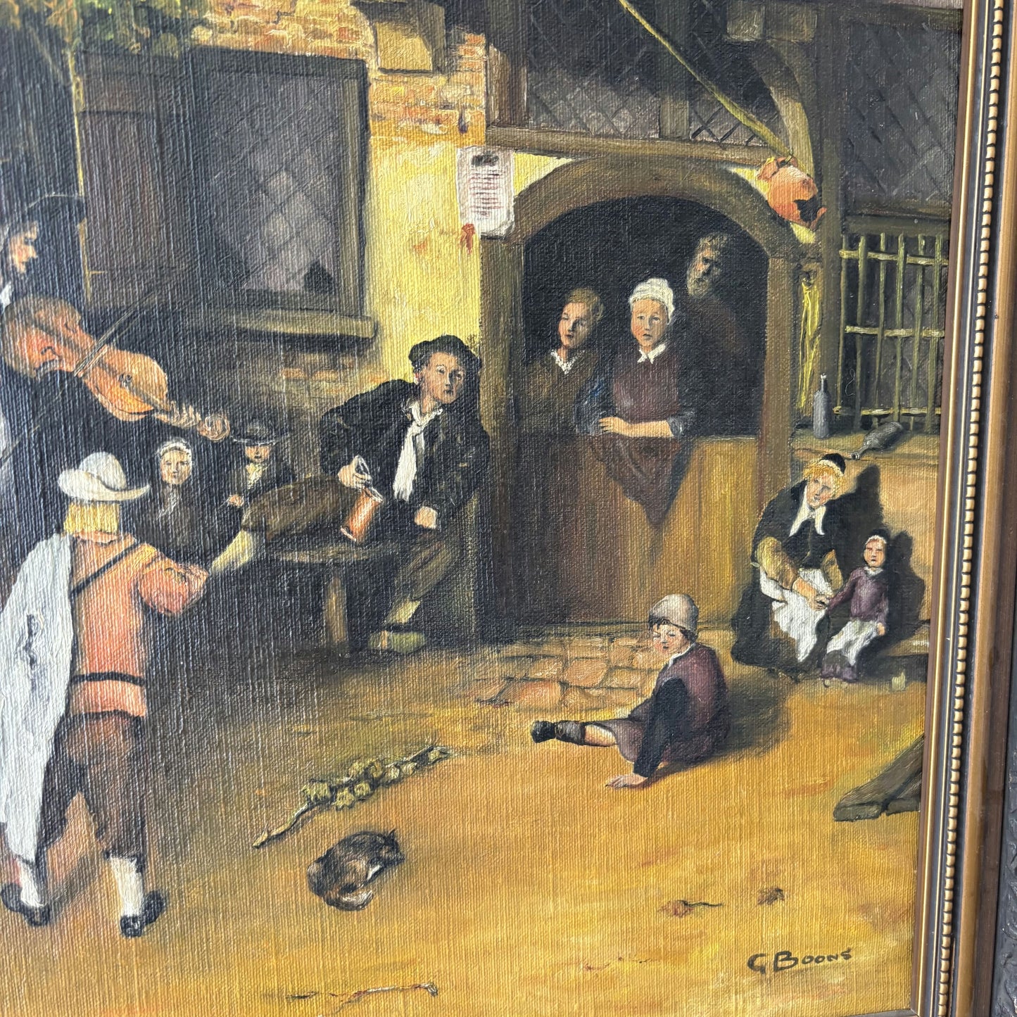 Original Scenery Oil Painting "Street Performance" Figurative Medium Art