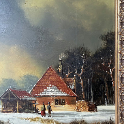 Intriguing Oil Painting Winter Landscape "Winter Stroll" Small Artwork Holland Art Shop