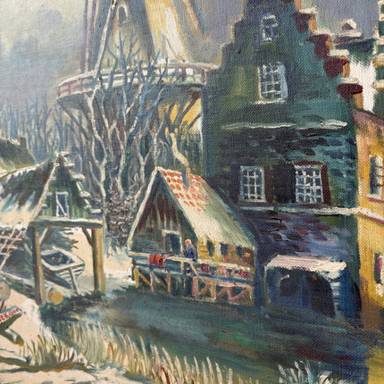 Rustic Winter Landscape Oil Painting "Windmill Tower" Refined Large Art Holland Art Shop