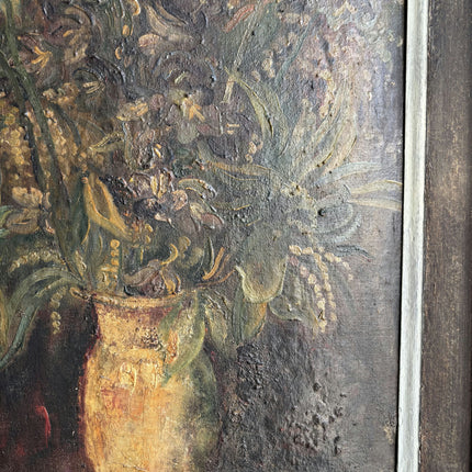 19th Century Antique Floral Still Life Oil Painting "Golden Vase" Large Artwork Holland Art Shop