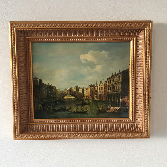 Beautiful Hand Painted Oil Painting Depicting Italy the City People and Boats