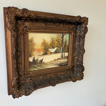 Timeless Winter Landscape Oil Painting "Snowy Barn" Authentic Art Holland Art Shop