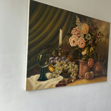 Rustic Floral Still Life Oil Painting "Peach Roses" Detailed Art Holland Art Shop