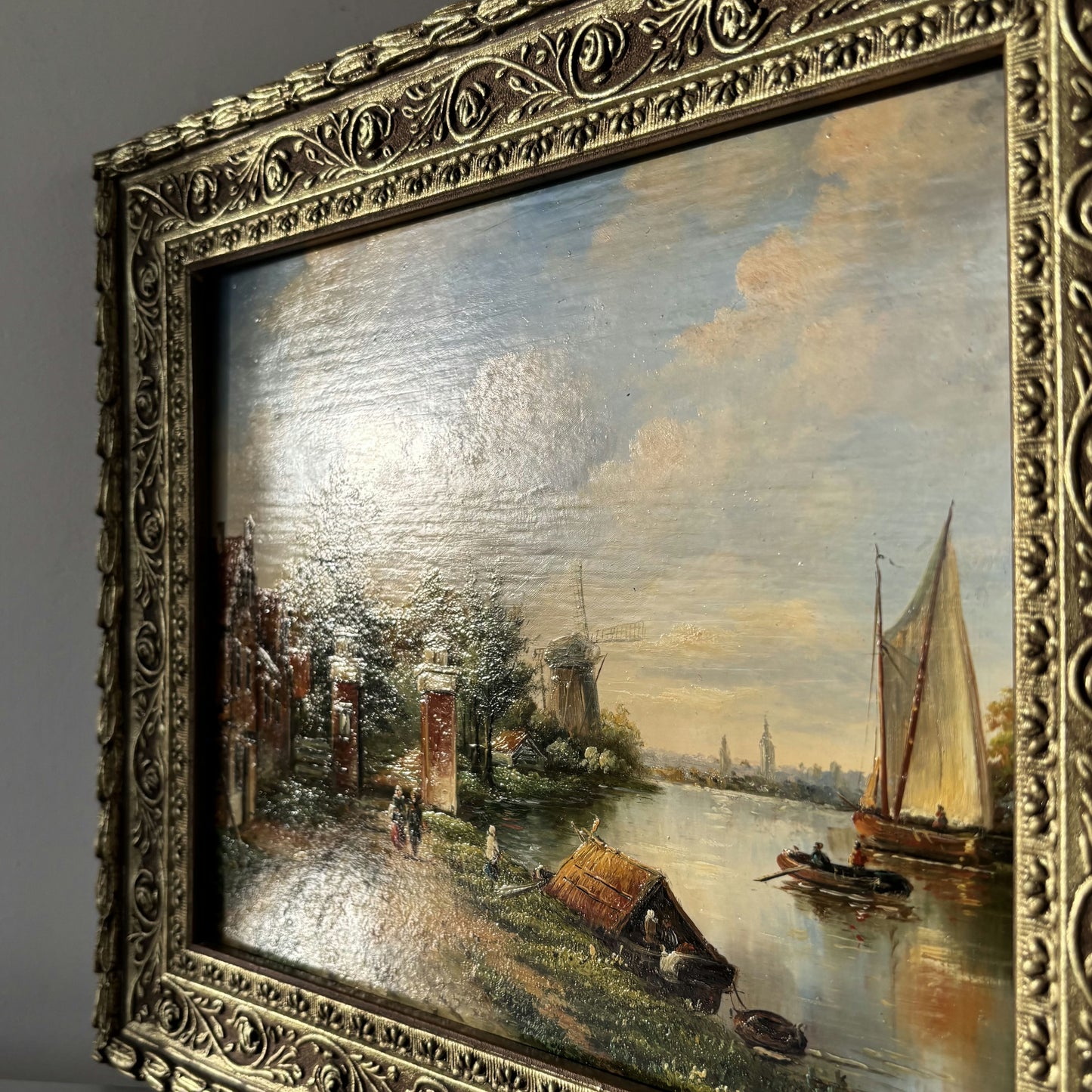 Expressive Oil Painting Figurative "River Scene" Traditional French Art