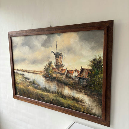 Detailed Landscape Oil Painting "Windmill Tower" Original Large Artwork Holland Art Shop