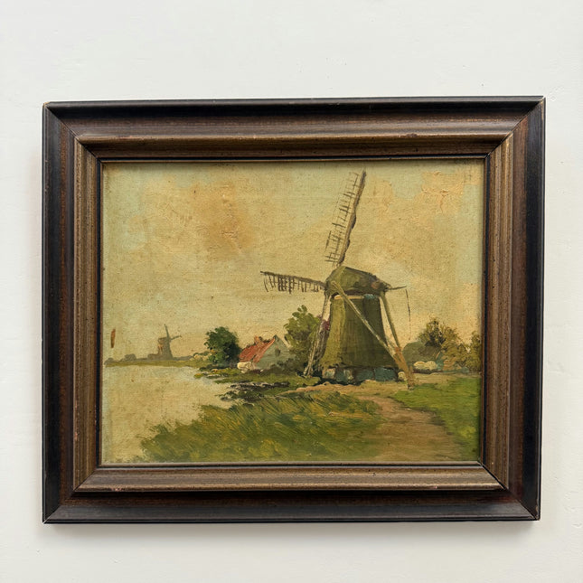Handcrafted Landscape Oil Painting "Green Windmill" Expressive Small Art Holland Art Shop