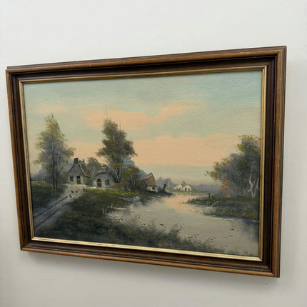 Vintage Landscape Oil Painting "Thatched Cottage" Classic Large Artwork Holland Art Shop