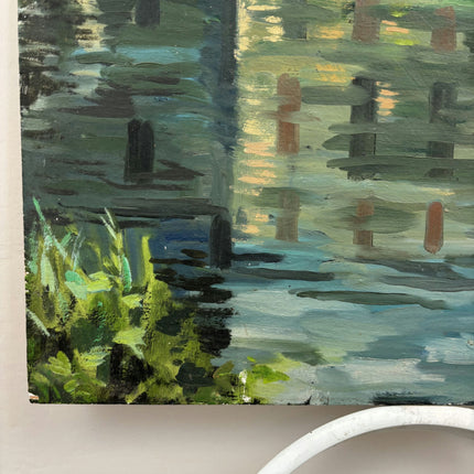 Expressive Harbor Scene Oil Painting "River Reflection" Refined Art Holland Art Shop