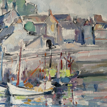 Elegant Harbor Scene Oil Painting "Framed Painting" Vintage Artwork Holland Art Shop