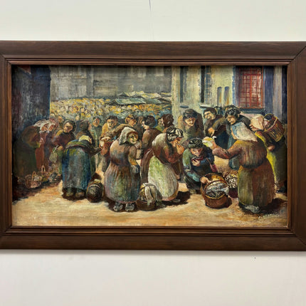 Handcrafted Figurative Oil Painting "Market Crowd" Authentic Large Artwork Holland Art Shop