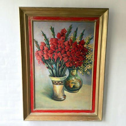 Traditional Flowery Still Life Oil Painting "Red Gladiolus" Belgique Artwork Holland Art Shop