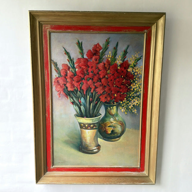 Traditional Flowery Still Life Oil Painting "Red Gladiolus" Belgique Artwork Holland Art Shop