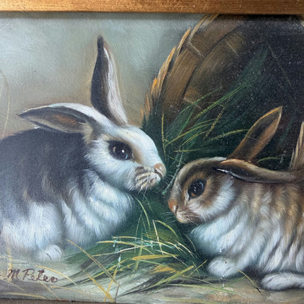 Timeless Animals Oil Painting "Pair Rabbits" Original Small Artwork Holland Art Shop