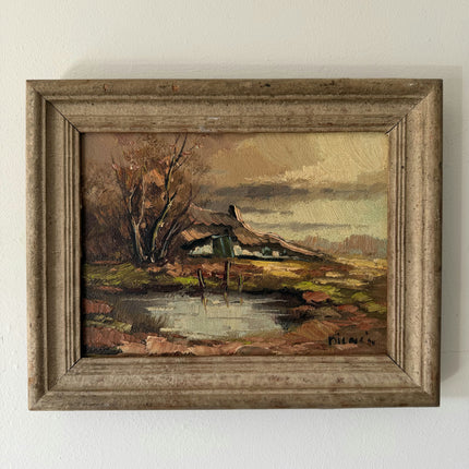 Intriguing Oil Painting Landscape "Cottage Reflection" Classic Small Artwork Holland Art Shop
